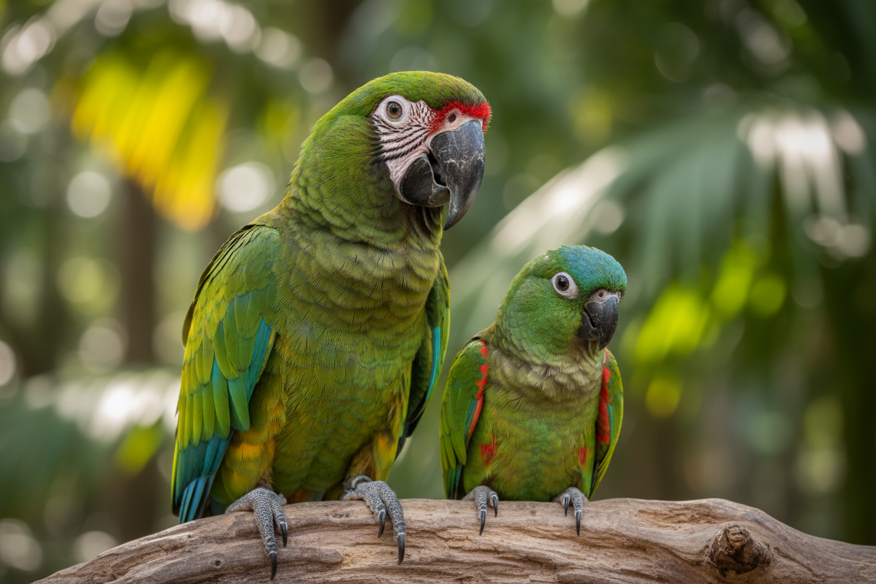 Military Macaw and Hahn's Macaw on a Perch